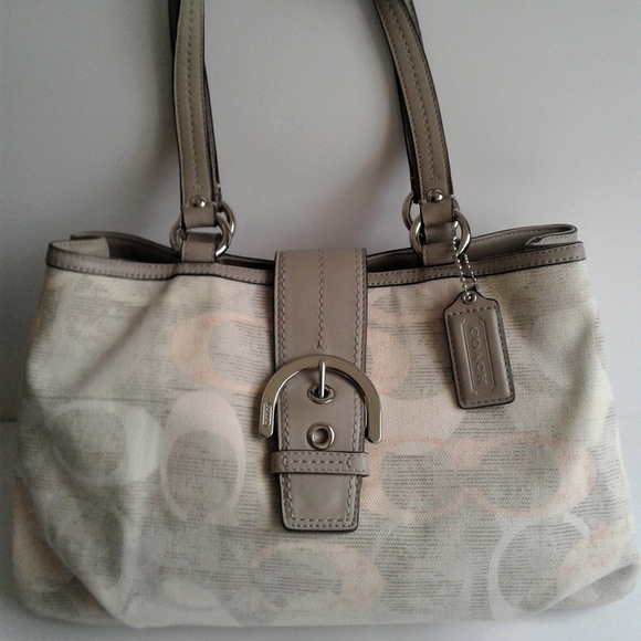 Coach Handbags - Coach large logo bag, gray pink & white